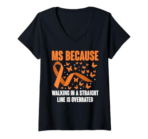 Damen MS Because Walking In A Straight Line Is Overrated T-Shirt mit V-Ausschnitt Damen MS Because Walking In A Straight Line Is Overrated T-Shirt mit V-Ausschnitt von Multiple Sklerose Bewusstsein Design Idee