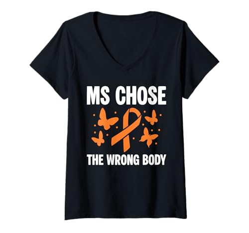 Damen MS Chose The Wrong Body MS Multiple Sclerosis Awareness T-Shirt mit V-Ausschnitt Damen MS Chose The Wrong Body MS Multiple Sclerosis Awareness T-Shirt mit V-Ausschnitt von Multiple Sklerose Bewusstsein Design Idee