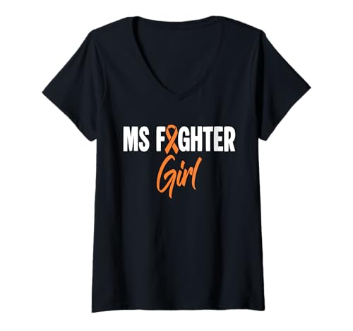 Damen MS Fighter Girl MS Multiple Sclerosis Awareness T-Shirt mit V-Ausschnitt Damen MS Fighter Girl MS Multiple Sclerosis Awareness T-Shirt mit V-Ausschnitt von Multiple Sklerose Bewusstsein Design Idee
