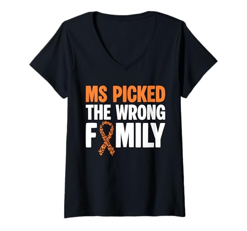 Damen MS Picked The Wrong Family MS Multiple Sclerosis Awareness T-Shirt mit V-Ausschnitt Damen MS Picked The Wrong Family MS Multiple Sclerosis Awareness T-Shirt mit V-Ausschnitt von Multiple Sklerose Bewusstsein Design Idee