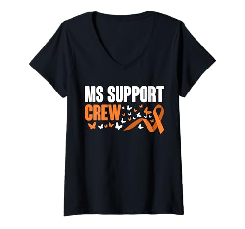 Damen MS Support Crew MS Multiple Sclerosis Awareness T-Shirt mit V-Ausschnitt Damen MS Support Crew MS Multiple Sclerosis Awareness T-Shirt mit V-Ausschnitt von Multiple Sklerose Bewusstsein Design Idee