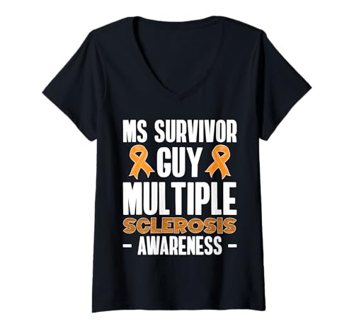 Damen MS Survivor Guy Multiple Sclerosis Awareness T-Shirt mit V-Ausschnitt Damen MS Survivor Guy Multiple Sclerosis Awareness T-Shirt mit V-Ausschnitt von Multiple Sklerose Bewusstsein Design Idee