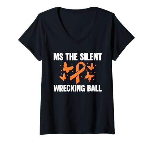 Damen MS The Silent Wrecking Ball MS Multiple Sclerosis Awareness T-Shirt mit V-Ausschnitt Damen MS The Silent Wrecking Ball MS Multiple Sclerosis Awareness T-Shirt mit V-Ausschnitt von Multiple Sklerose Bewusstsein Design Idee