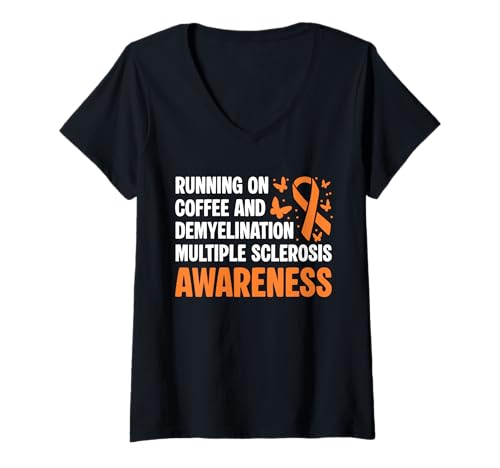 Damen Running On Coffee MS Multiple Sclerosis Awareness T-Shirt mit V-Ausschnitt Damen Running On Coffee MS Multiple Sclerosis Awareness T-Shirt mit V-Ausschnitt von Multiple Sklerose Bewusstsein Design Idee