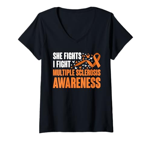 Damen She Fights I Fight MS Multiple Sclerosis Awareness T-Shirt mit V-Ausschnitt Damen She Fights I Fight MS Multiple Sclerosis Awareness T-Shirt mit V-Ausschnitt von Multiple Sklerose Bewusstsein Design Idee