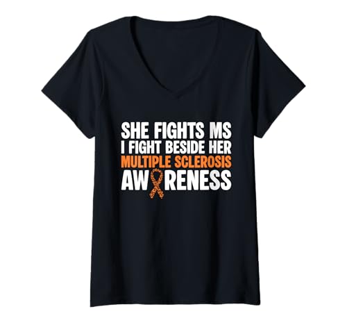 Damen She Fights MS I Fight Beside Her MS Multiple Sclerosis T-Shirt mit V-Ausschnitt Damen She Fights MS I Fight Beside Her MS Multiple Sclerosis T-Shirt mit V-Ausschnitt von Multiple Sklerose Bewusstsein Design Idee