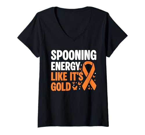 Damen Spooning Energy Like Its Gold MS Multiple Sclerosis T-Shirt mit V-Ausschnitt Damen Spooning Energy Like Its Gold MS Multiple Sclerosis T-Shirt mit V-Ausschnitt von Multiple Sklerose Bewusstsein Design Idee