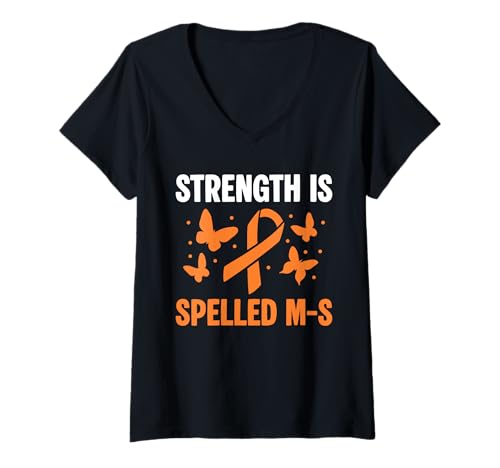 Damen Strenght Is Spelled MS Multiple Sclerosis Awareness T-Shirt mit V-Ausschnitt Damen Strenght Is Spelled MS Multiple Sclerosis Awareness T-Shirt mit V-Ausschnitt von Multiple Sklerose Bewusstsein Design Idee