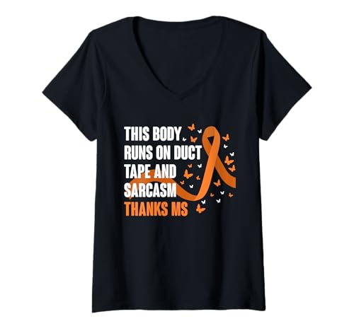 Damen This Body Runs On Duct Tape MS Multiple Sclerosis T-Shirt mit V-Ausschnitt Damen This Body Runs On Duct Tape MS Multiple Sclerosis T-Shirt mit V-Ausschnitt von Multiple Sklerose Bewusstsein Design Idee