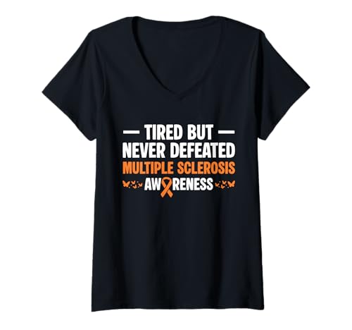 Damen Tired But Never Defeated MS Multiple Sclerosis Awareness T-Shirt mit V-Ausschnitt Damen Tired But Never Defeated MS Multiple Sclerosis Awareness T-Shirt mit V-Ausschnitt von Multiple Sklerose Bewusstsein Design Idee