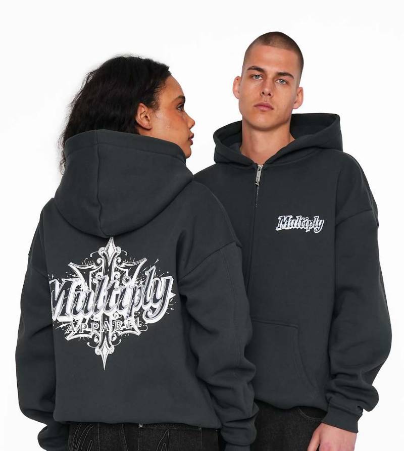 Multiply Apparel - Multiply - Oversize-Kapuzenjacke in Schwarz mit Zickzack-Muster von Multiply Apparel