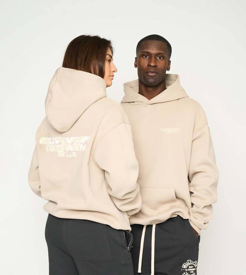 Multiply Apparel - Oversize-Kapuzenpullover in der Farbe Simply Taupe mit „Cooperative"-Print-Neutral von Multiply Apparel