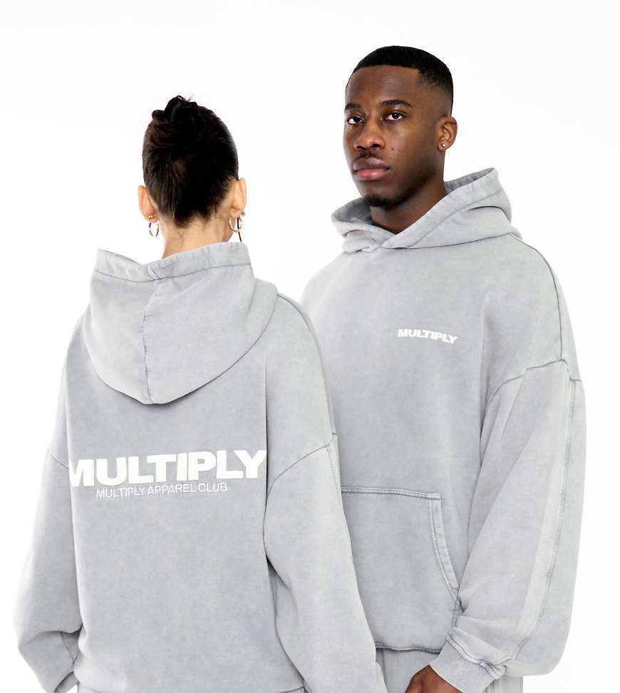 Multiply Apparel - Oversize-Kapuzenpullover in verwaschenem Grau mit „Multiply"-Grafikprint von Multiply Apparel