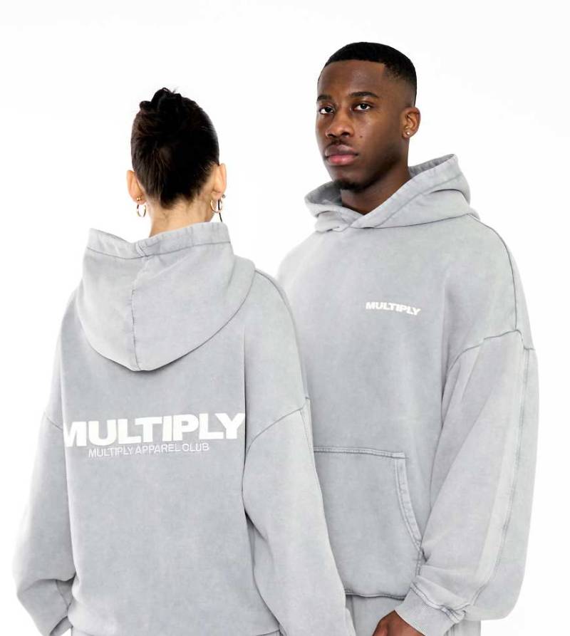 Multiply Apparel - Oversize-Kapuzenpullover in verwaschenem Grau mit „Multiply"-Grafikprint von Multiply Apparel