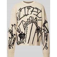 Multiply Apparel Strickpullover mit Statement-Prints in Offwhite, Größe XL von Multiply Apparel