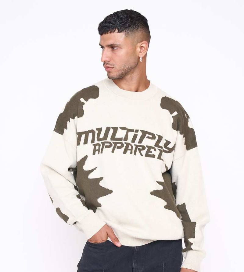 Multiply Apparel - Urban - Oversize-Strickpullover in weißer Schwan und Grün-Neutral von Multiply Apparel