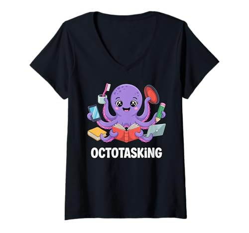 Damen Octotasking Chaos Controller Multitask mit acht beschäftigten Armen T-Shirt mit V-Ausschnitt Damen Octotasking Chaos Controller Multitask mit acht beschäftigten Armen T-Shirt mit V-Ausschnitt von Multitasking Fun with Tentacles