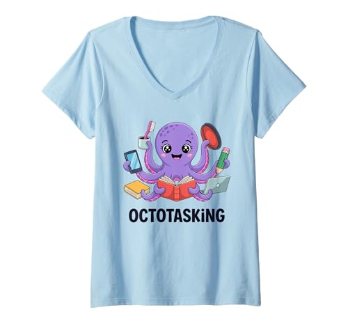 Damen Octotasking Chaos Controller Multitask mit acht beschäftigten Armen T-Shirt mit V-Ausschnitt Damen Octotasking Chaos Controller Multitask mit acht beschäftigten Armen T-Shirt mit V-Ausschnitt von Multitasking Fun with Tentacles