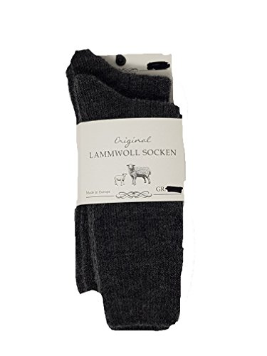 Mum 2 Paar Lammwollsocken Damen und Herren 2 Paar Lammwoll Socken schwarz, blau, grau, bunt Gr.35-46 (39-42, grau) von Mum Socks