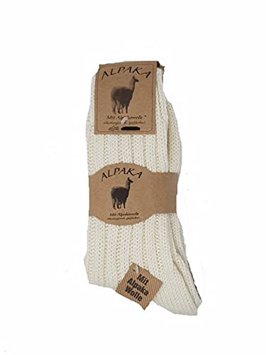 Mum Strumpfwaren 2 Paar ALPAKA SOCKEN Damen+Herren 40% Wolle,40% Polyacryl, 10% Polyester,10% Alpaka Winterwarm weiß/beige 43-46 von Mum Strumpfwaren