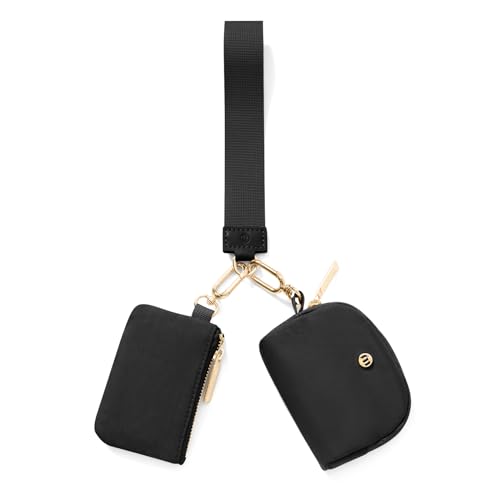 Mum's Memory Mini-Geldbörse mit umlaufendem Reißverschluss für Damen, Doppeltasche, Handgelenk, tragbare Münztasche, Mini-Damen-Münzfach, schwarz+Gold von Mum's memory