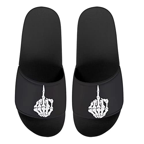 Mumeson Unisex Hausschuhe Hausschuhe Sommer rutschfest Strand Sandalen Schuhe Leichte Indoor Outdoor Slipper US Größe 5-11, Mittelfinger-Schädel, 45 EU von Mumeson