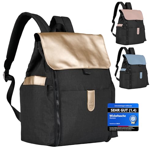 Mumore Wickeltasche Baby Wickelrucksack groß Gold [3 in 1 MULTIFUNKTIONAL] mit integrierter Wickelauflage Wickelunterlage für unterwegs Babyzubehör von Mumore