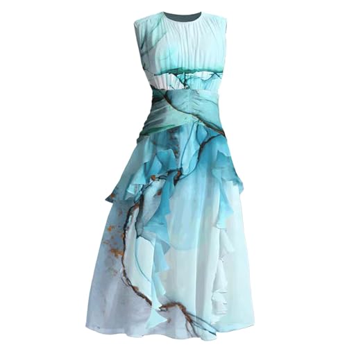 Mumuj Damskie Pastell Party Outfit Women Rosa Lässige Damen-Sommerkleider, lässig, ärmellos, Maxikleider, niedliches langes Kleid mit Blumenmuster, Damen Enge Standesamt Blaues (Sky Blue, XL) von Mumuj