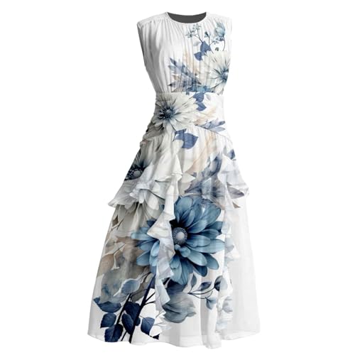 Mumuj Damskie Purple Sundresses Women Poloshirt Damen-Sommerkleider, lässig, ärmellos, Maxikleider, niedliches langes Kleid mit Blumenmuster, Hochzeitsgastkleid Damen Pastell Sexy (Dark Blue, L) von Mumuj