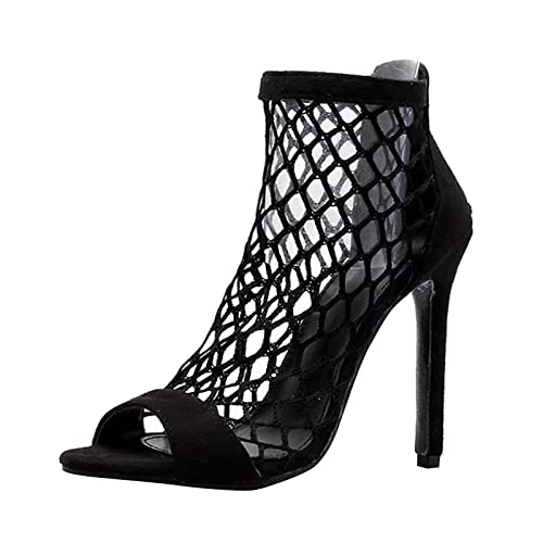 Mumuj Frauen Schuhe Hoch Mesh Sandalen High Heels Fisch Mund Peep Toe Stiletto Heels Mode Frauen Stiefel Atmungsaktiv Leichtgewicht Knöchel Stiefel Dressy Party Abend Schuhe (Schwarz, 40) von Mumuj