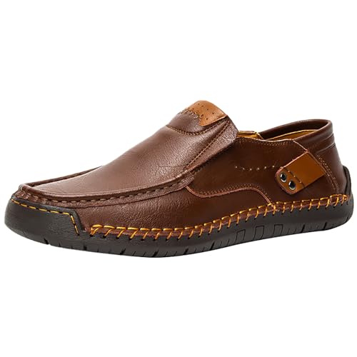 Mumuj Herren Braune Rote Büro Schuhe Men's Echtleder Steigbügel Freizeitschuhe aus Formelle Moderne Business-Casual-Komfortable formelle Herren-Lederschuhe Men Extra Weit Business (Coffee, 43) von Mumuj