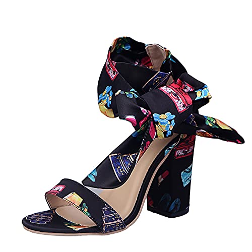 Mumuj Kitten Heel Plattform Sandalen Schuhe für Frauen Bow Strappy Chunky Heel Peep Toe Sandalen Plattform High Heels für Frauen Party Dressy Schuhe Ballroom Dance Block Heel Schuhe (Schwarz, 37) von Mumuj