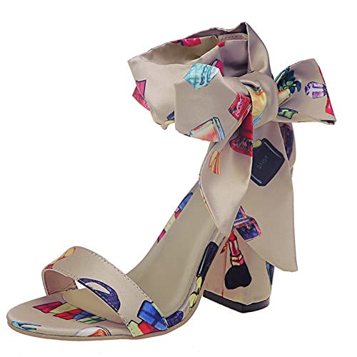 Mumuj Kitten Heel Plattform Sandalen Schuhe für Frauen Bow Strappy Chunky Heel Peep Toe Sandalen Plattform High Heels für Frauen Party Dressy Schuhe Ballroom Dance Block Heel Schuhe (Weiß, 37) von Mumuj