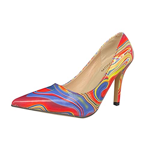 Mumuj Mode Bunte Pointed Scrawl Stiletto High Platform Heels für Damen Party Abend Tanz Drag Queen Schuhe Heels Wide Fit Sandalen Heels (Rot, 42) von Mumuj