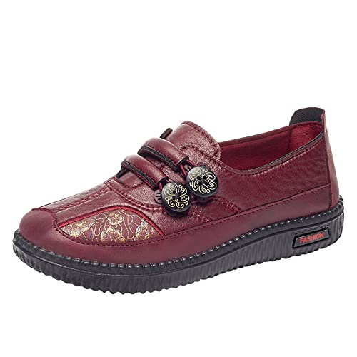 Mumuj Mode Frauen Freizeitschuhe Flache weiche Unterseite runde Zehe Blumen bequem Keilabsatz Schuhe Damen Pumps (Red, 38) von Mumuj