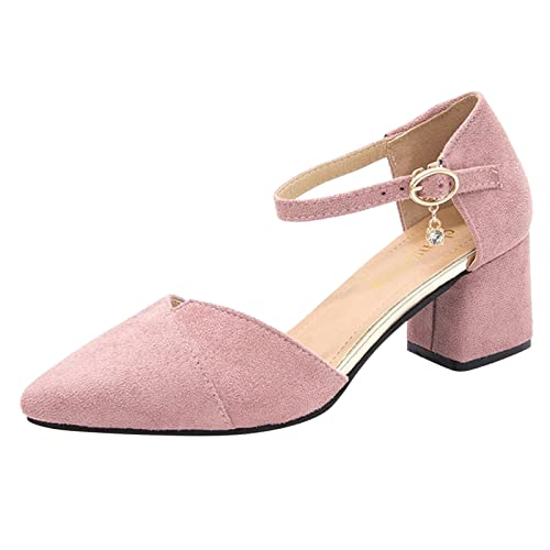 Mumuj Peep Toe Riemchen Blockabsatz Sandalen für Frauen Laceup Damen Casual Pointed Schuhe Mode Atmungsaktiv Damen Sandalen (Rosa, 38) von Mumuj