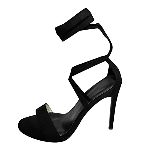 Mumuj Schwarz Stiletto High Heel Knöchel Riemchen Fisch Mund Plattform Heels für Frauen Party Heels Atmungsaktiv Heels Schuhe Mode Sandalen Damen High Heels (Schwarz, 39) von Mumuj