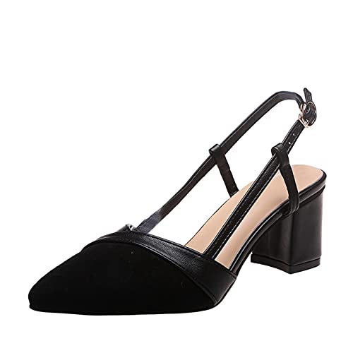 Mumuj Slingback Pointed Pumps Chunky Heels Sandalen für Damen Kitten Heel Sandalen für Frauen Lace up Square Block Heel Schuhe Hochzeit Kleid Party Schuhe (Schwarz, 40) von Mumuj