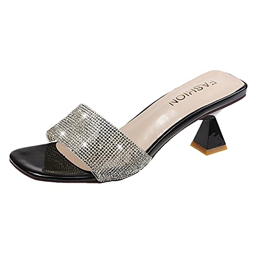 Mumuj Sommer Sparkly Block Low Platform Heels Sandalen für Frauen Peep Toe Chunky Gericht Arbeit Heel Schuhe Diamante Sandalen Damen Party Hochzeit Silber Schuhe (Schwarz, 40) von Mumuj