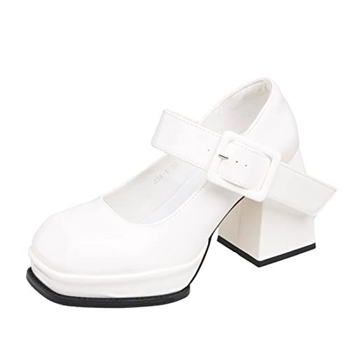 Mumuj Women's Wide Fit Block Chunky Heel Schnalle High Heels Riemchen Hochzeit Tanz Sandalen für Frauen Loafers Mary Jane Schuhe für Frauen Pumpen Plattform Heels von Mumuj