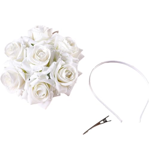 Frauen Simulation Rose Blume Mini Top Hut Stirnband Braut Floral Fascinator Blume Hochzeit Party Kranz Haarband Blume Stirnband von Mumuve