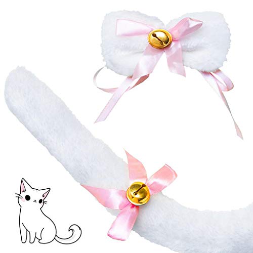 Haarband für Damen, Damen, Damen, für Katze, Kätzchen, Dienstmädchen, Cosplay-Kostüm, Set, Plüsch, Ohr, Stirnband, Schleife, Kragen, Choker, Schwanz, Pfoten, Handschuhe, Anime von Mumuve