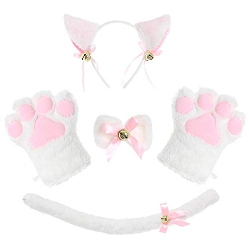 Haarband für Damen, Damen, Damen, für Katze, Kätzchen, Dienstmädchen, Cosplay-Kostüm, Set, Plüsch, Ohr, Stirnband, Schleife, Kragen, Choker, Schwanz, Pfoten, Handschuhe, Anime von Mumuve