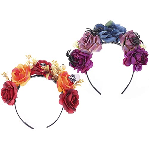 Haarband für Damen, Tag der Toten, Totenkopf-Stirnband, mehrfarbig, Rose, Blumenkrone, Haarreif von Mumuve