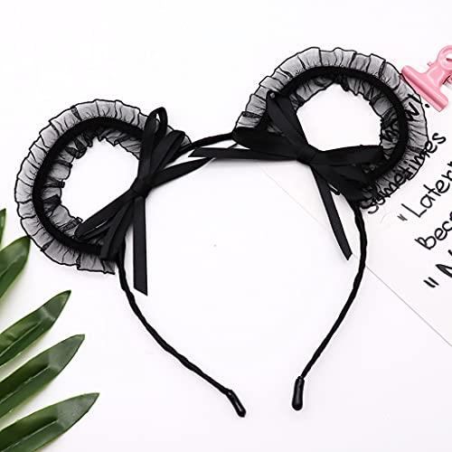 Haarband für Damen, süße schwarze Spitze für Katzenohren, Stirnband, Schleife, gerüschtes Netzgewebe, Maskerade, Cosplay-Haar von Mumuve