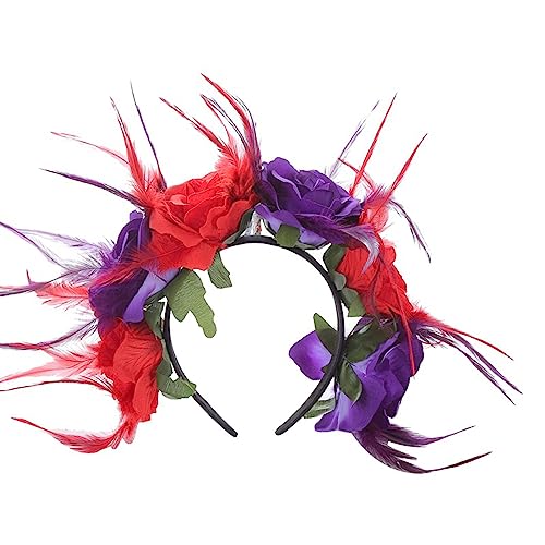 Haarband mit Kunstblumen und Federn, für Damen, Halloween, Party, Haarreif, Haarschmuck, bunte Blume für Hochzeit, Mädchen, für Mädchen, zum Fotografieren von Mumuve