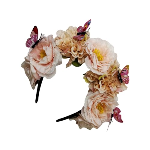 Haarreif mit zarter Blume, ethnisches Mädchen, Cosplay, Braut, Hochzeit, Haarreif mit realistischem Schmetterlings-Dekor, Barock-Stirnband für Damen von Mumuve