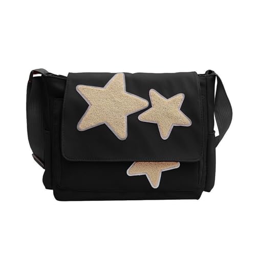 Mumuve 2023 Crossbody Umhängetasche Canvas Mode Schultaschen mit Sternmuster Große Kapazität Vielseitige Tasche, Schwarz , As shown in the picture (error 1-3cm) von Mumuve