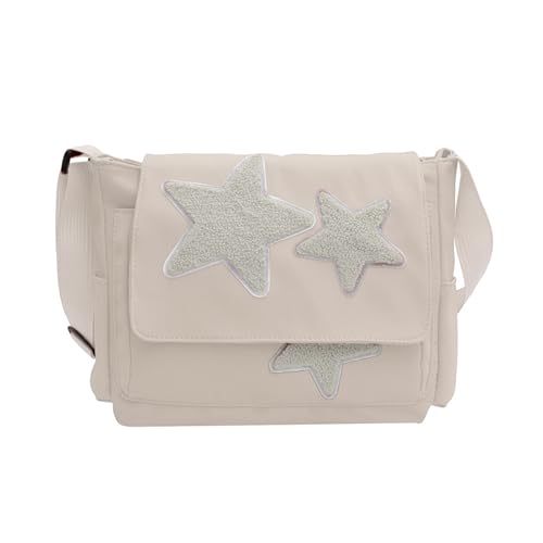 Mumuve 2023 Crossbody Umhängetasche Canvas Mode Schultaschen mit Sternmuster Große Kapazität Vielseitige Tasche, weiß, As shown in the picture (error 1-3cm) von Mumuve