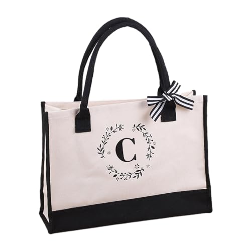 Mumuve 2023 Neue Initiale Canvas Tasche Handtasche Schultertasche Einkaufstasche Vielseitig Trendige Tasche Große Kapazität für Mädchen, C, 43*12*31cm von Mumuve